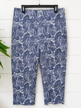 Talbots Heritage Blue Relaxed Chino Paisley Zip Side Crop Ankle Pants Size 12